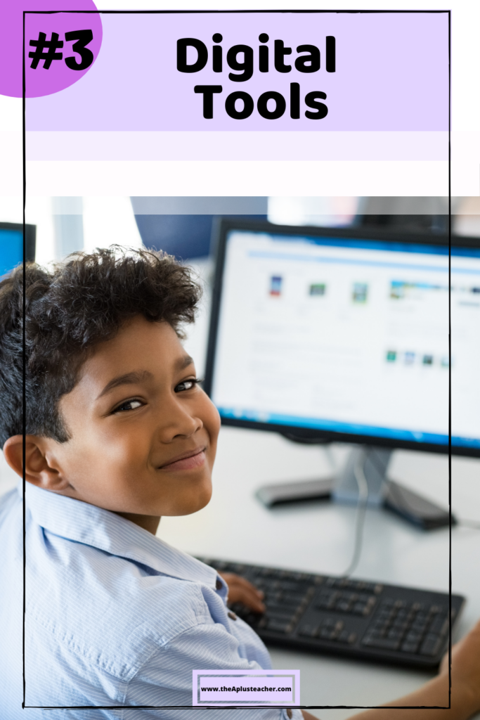 picture says #3 digital tools and a picture of a boy using math websites to learn 
