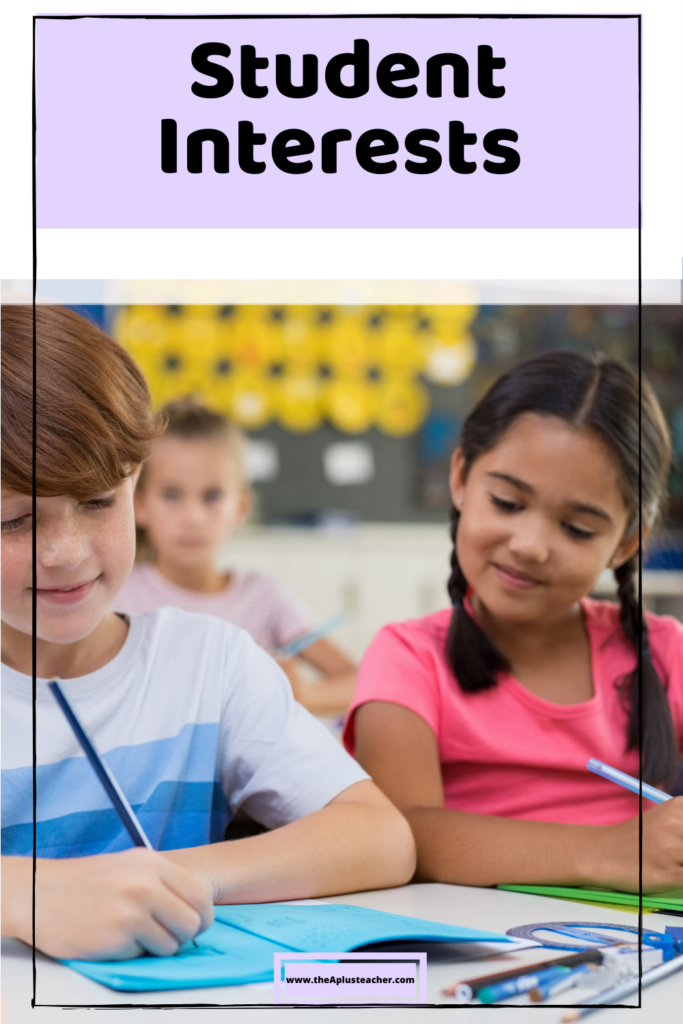 title says student interests and the picture shows a boy and girl interested and engaged in math 